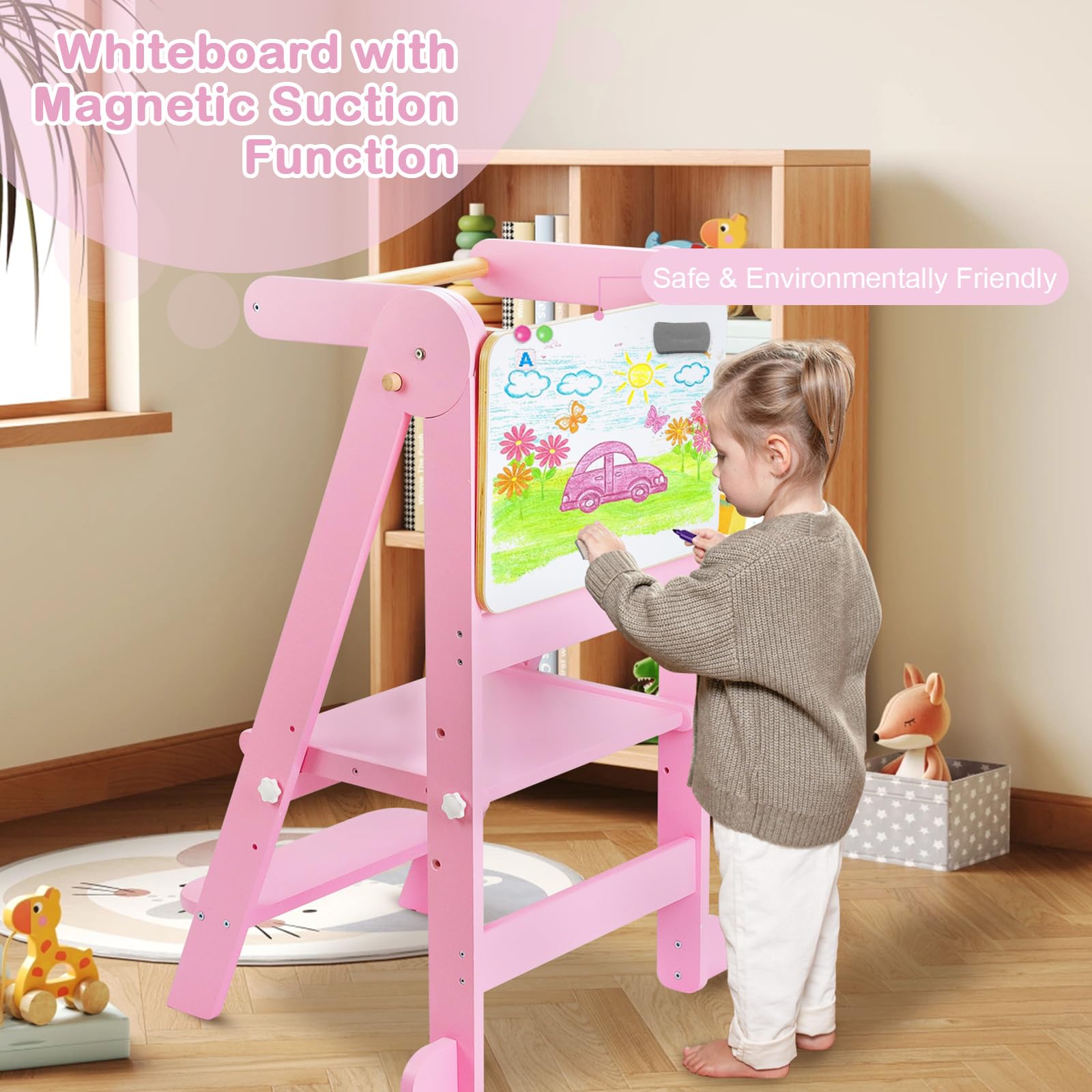 Tour d'apprentissage Enfant,Tour Bébé avec 2 Tableau Réinscriptible