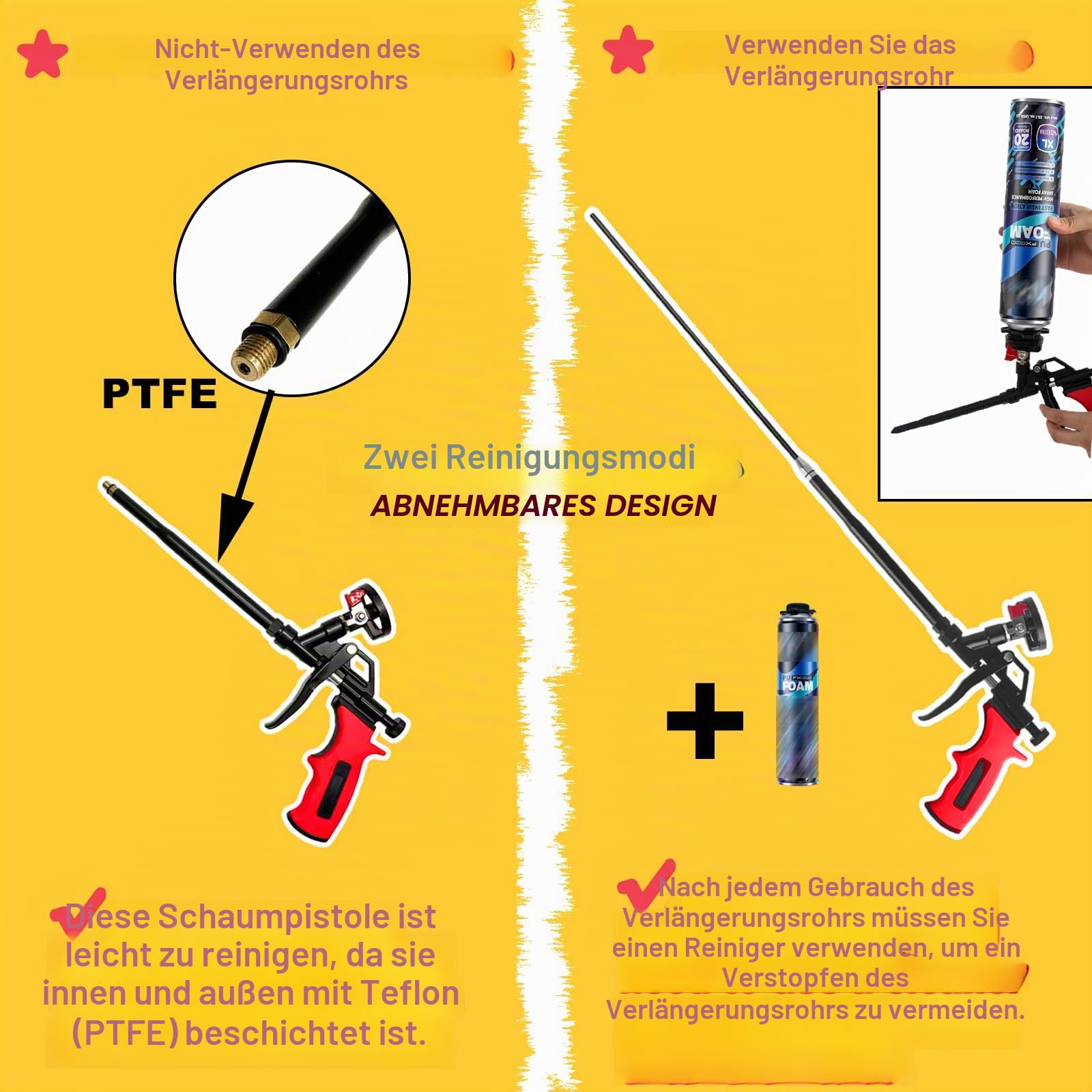 63cm Schaumstoffpistole – PTFE-beschichteter Korb, robuste Spray-Schaumpistole für Isolierung, PU-Schaumpistole für Abdichtung, Füllen, Versiegeln, Professionell für DIY-Projekte (Rot)