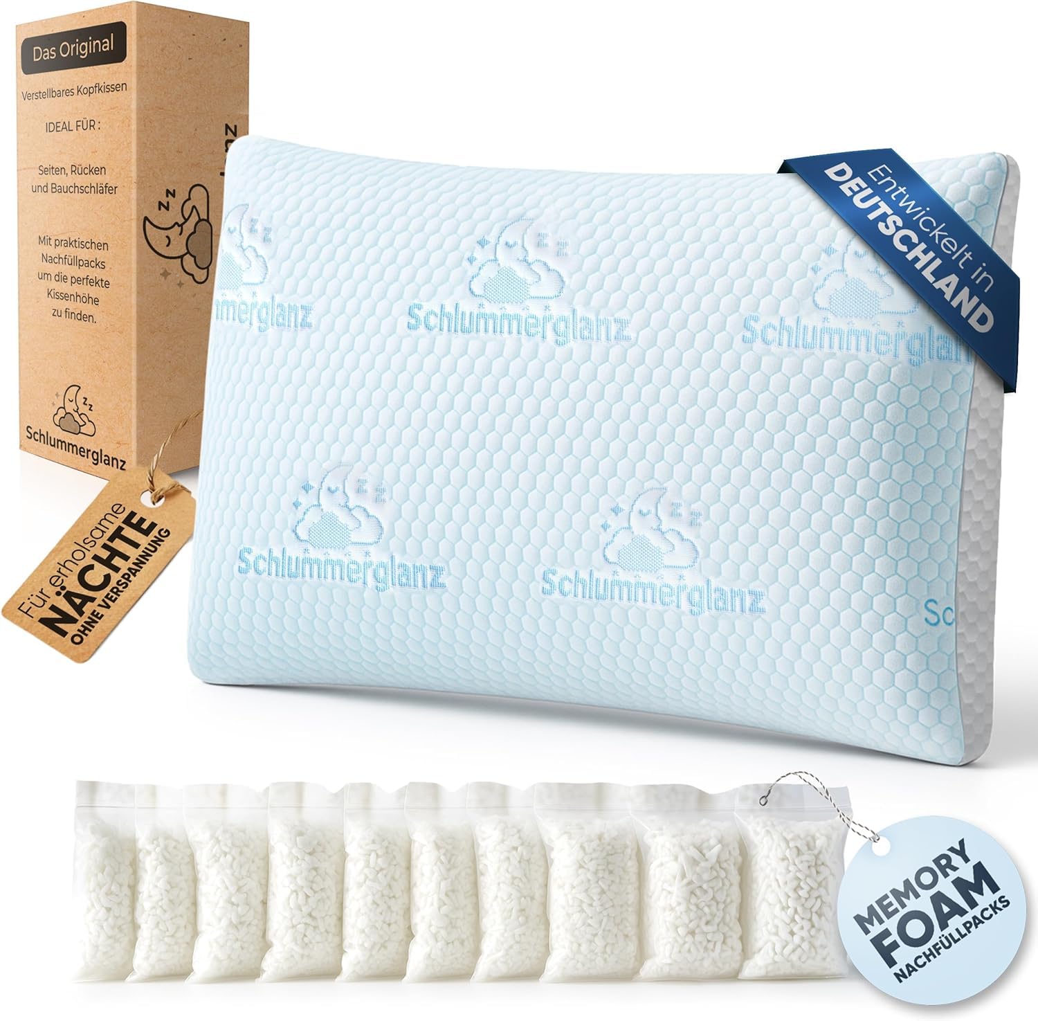 Ergonomisches Memory Foam Kopfkissen 40x60 cm Orthopädisch Höhenverstellbar