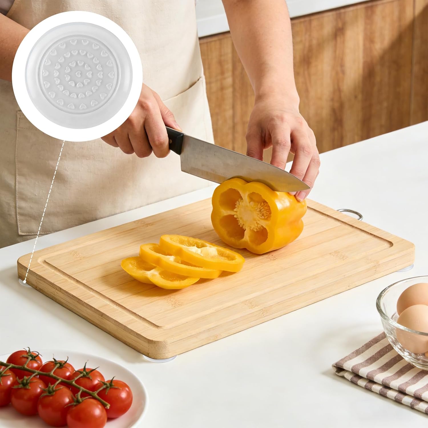 8 Pack Anti-Slip Clear Cutting Board Stabilizer Pads — Self-Adhesive Silicone Rubber Feet for Chopping Blocks, Waterproof Shock-Absorbent Noise-Reducing Non-Marking Grips (Transparent Round)