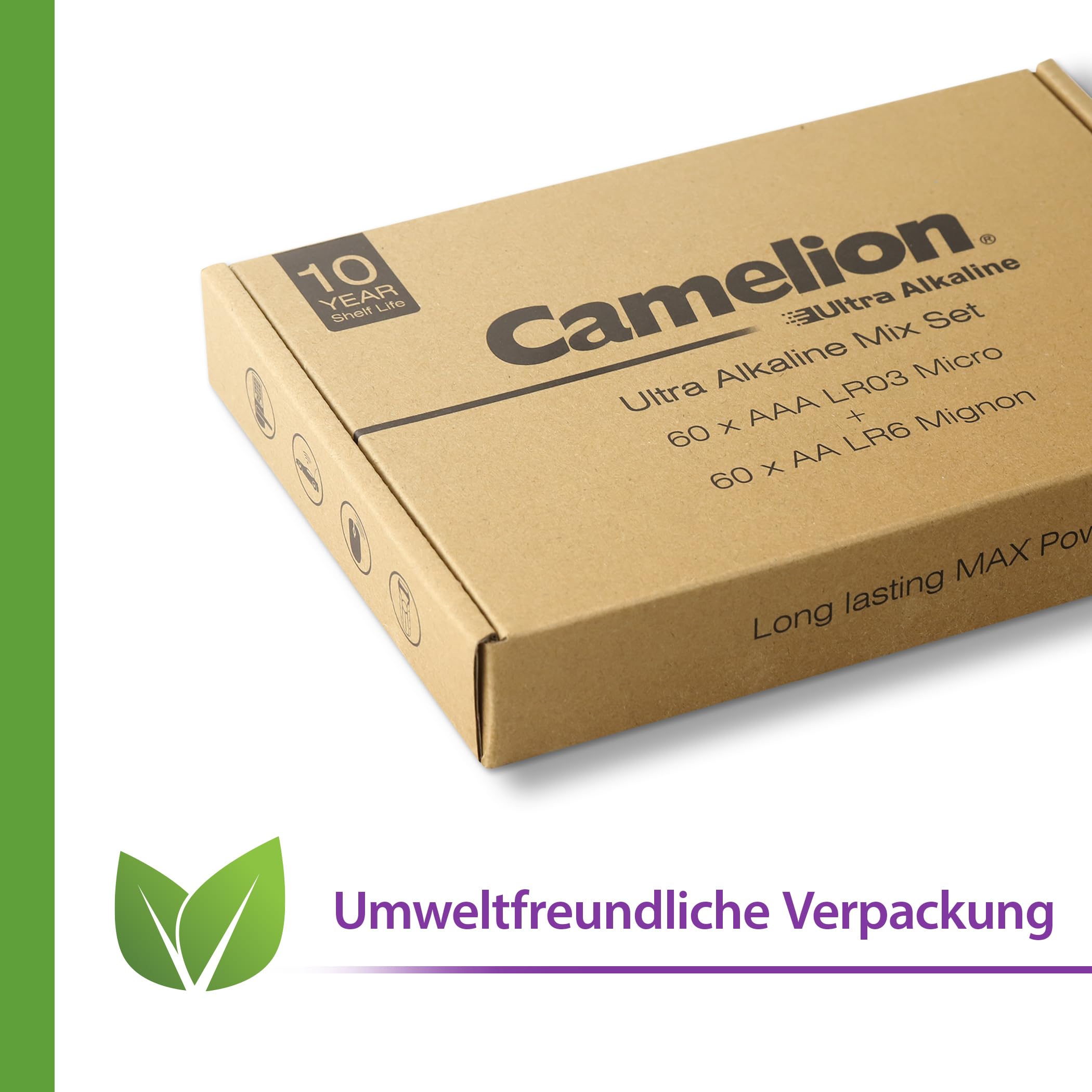 Camelion Lot de 120 piles ultra alcalines AA - Piles AAA - Durée de vie de 10 ans - Respectueuses de l'environnement - Piles AA - Piles d'appareils photo numériques - Éclairage de Noël (60 x AA/60 x