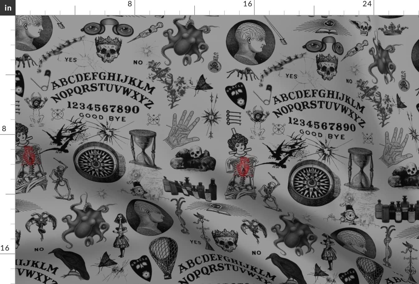 Spoonflower Fabric - Board Fortune Occult Halloween Steampunk Anatomy Medical Printed on Chiffon Fabric by The Yard - Sewing Fashion Apparel Dresses Home Decor