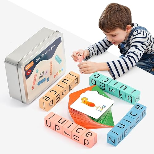 Rompecabezas de crucigramas, juego de letras a juego, juego de ortografía Woooden con 54 tarjetas flash del alfabeto, juguetes educativos de