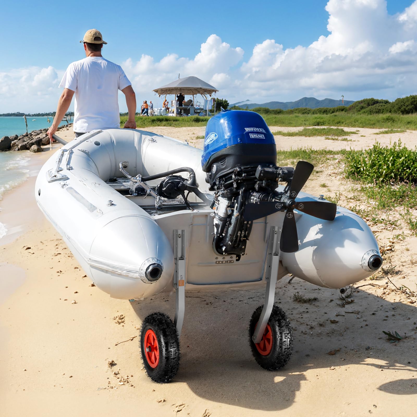 VEVOR Ruedas de Lanzamiento de Barco de 304,8 mm, Carga máxima 226,8kg, Ruedas de Botadura de Acero Inoxidable con 2 Neumáticos de Goma y Pasadores para Transporte, Barco Inflable hasta 4m de Longitud