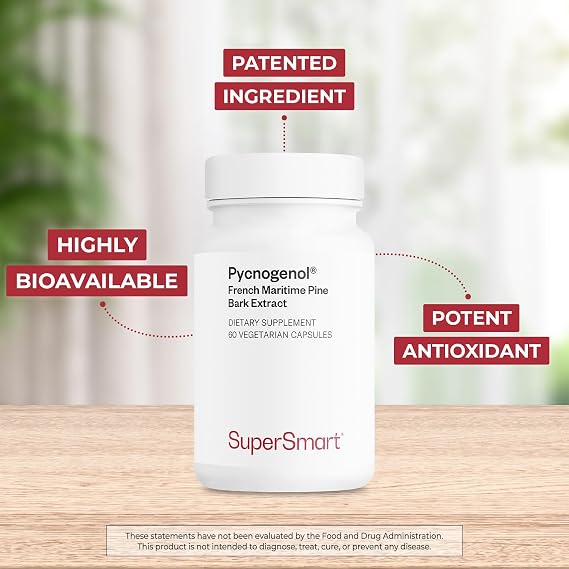 Supersmart - Pycnogenol 200mg per Day (Patented & Highly Bioavailable) - French Maritime Pine Bark Extract | Non-GMO & Gluten Free - 60 Vegetarian Capsules