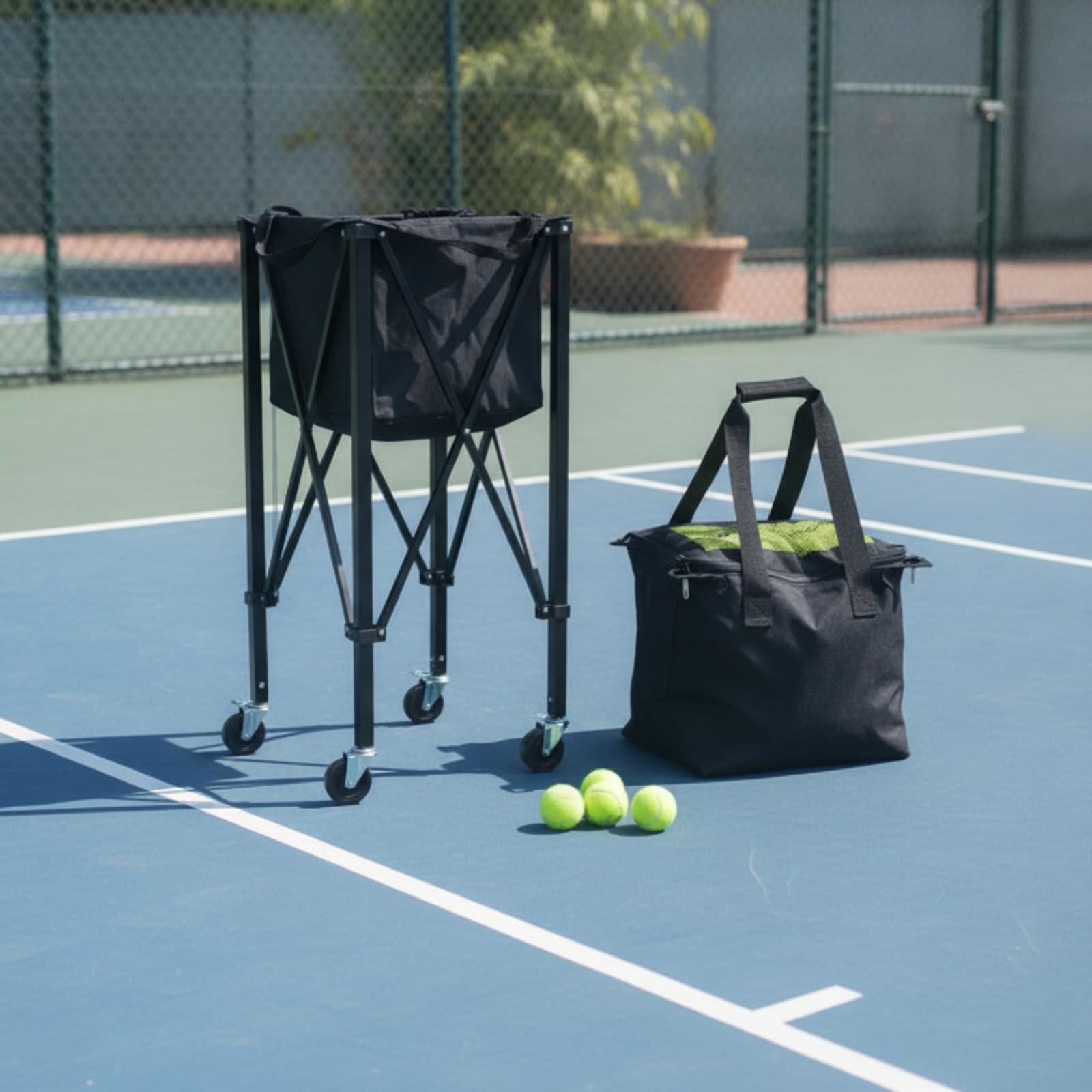 Amagogo Raccoglipalline da Tennis Carrello Raccattapalle Carrello Palline Contenitore Pieghevole con Ruote Girevoli Manici Superiori E Telaio in Ferro Leggero