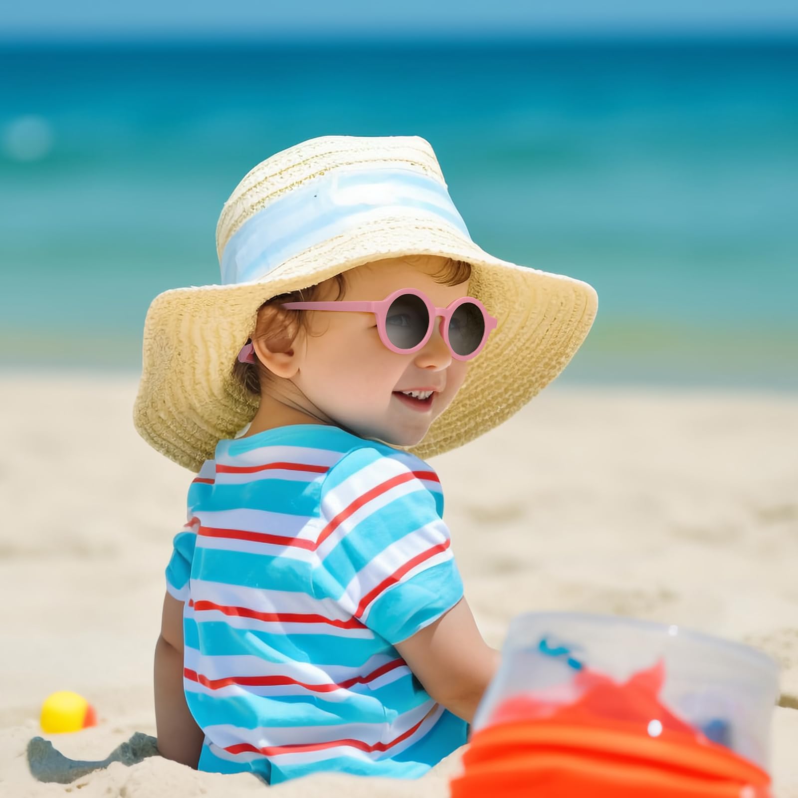 Occhiali da Sole Polarizzati per Bèbe, Silicone Rotondi Occhiali da Sole Con Regolabili Cinghia UV400 100% Protezione per Bambini da 0 mesi a 2 anni