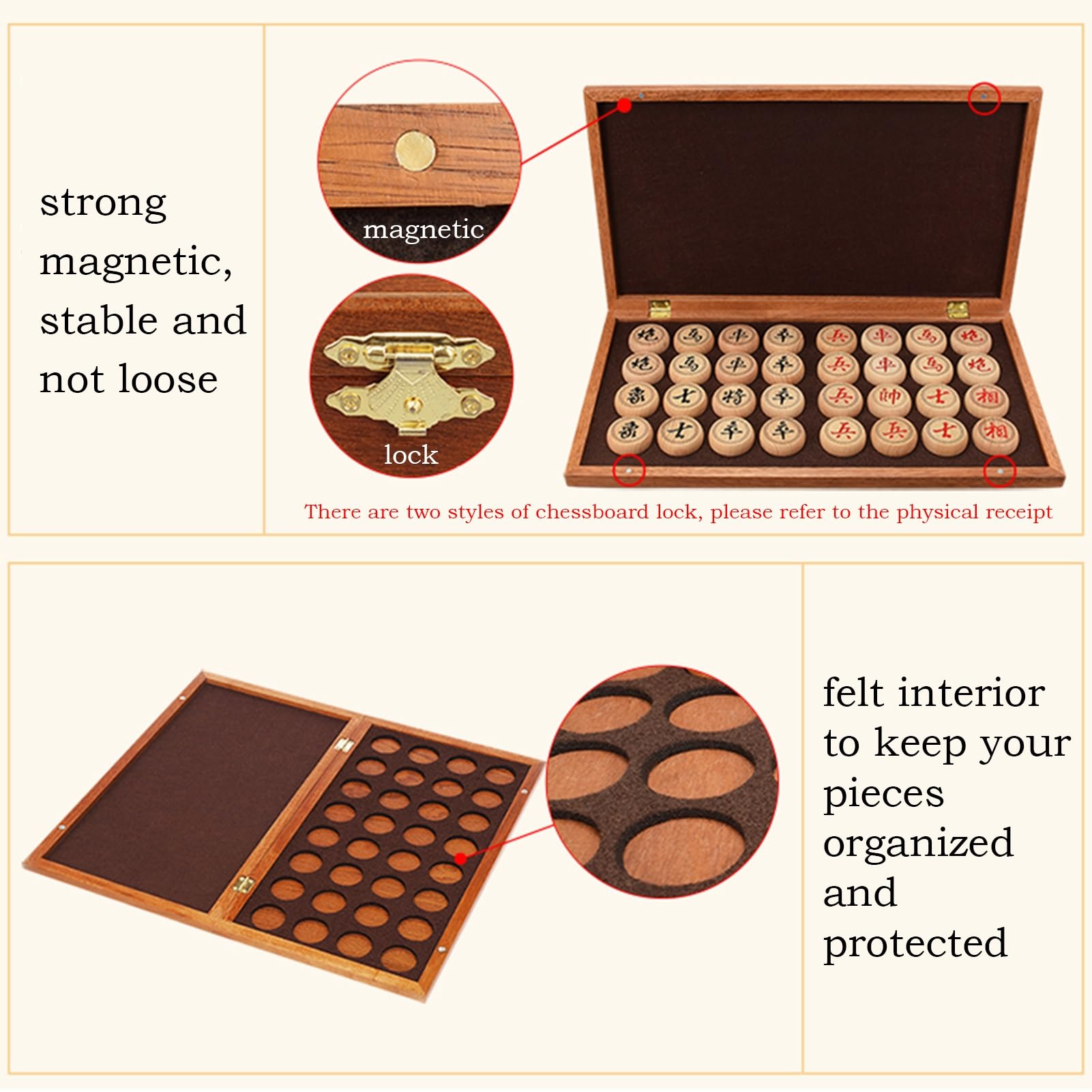 Chinese Chess Game Set with Foldable Board Portable Xiangqi Tabletop Strategy Game for 2 Players for Teens Adults Family(Size:3.8cm/1.5in