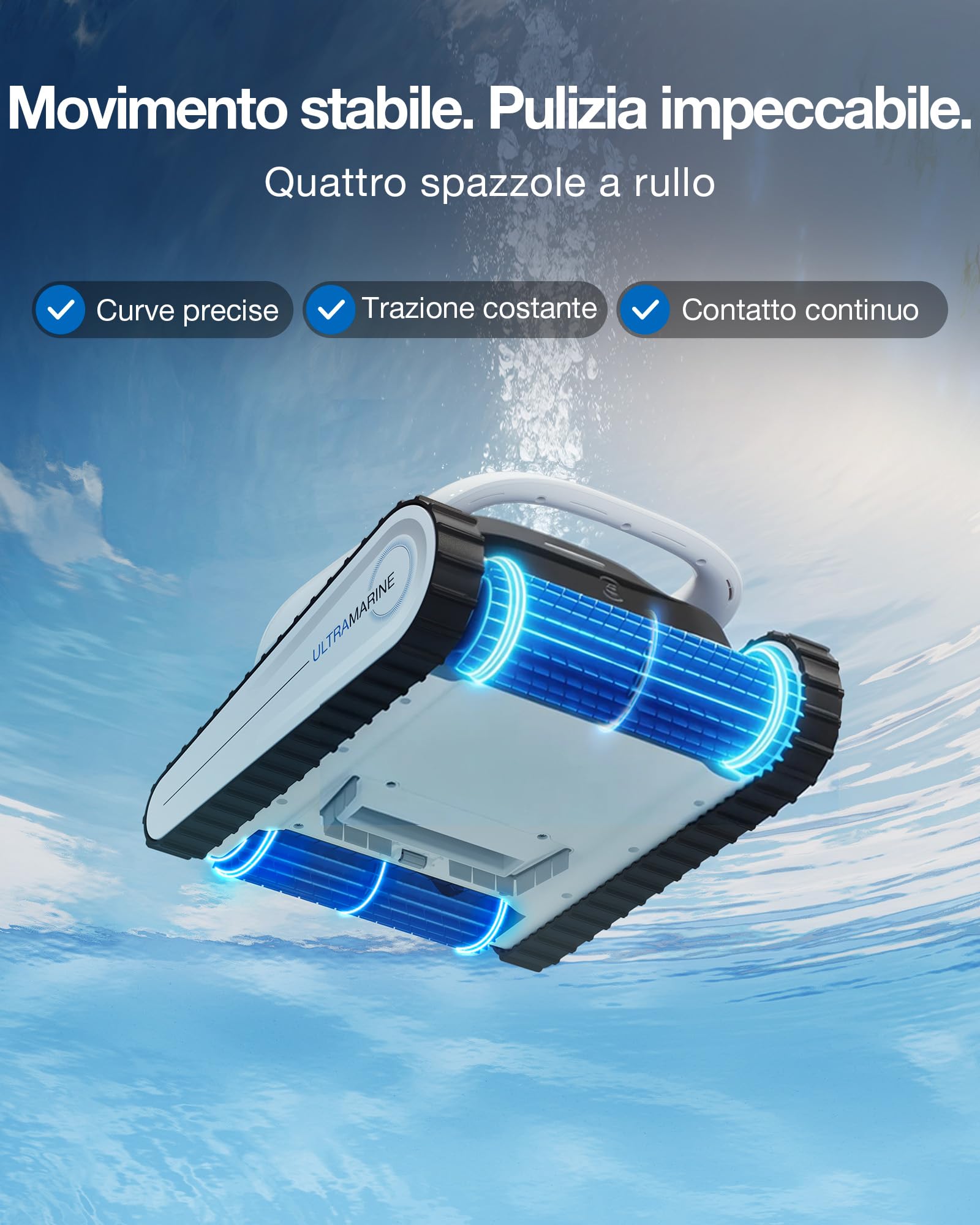 ECOVACS Ultramarine P1 Robot Pulitore Piscine Aspirazione Potenza 4800GPH | Durata batteria: 180 min, Fino a 180 m², Filtro Doppio Strato, Navigazione Intelligente SmartNavi, Controllo con App