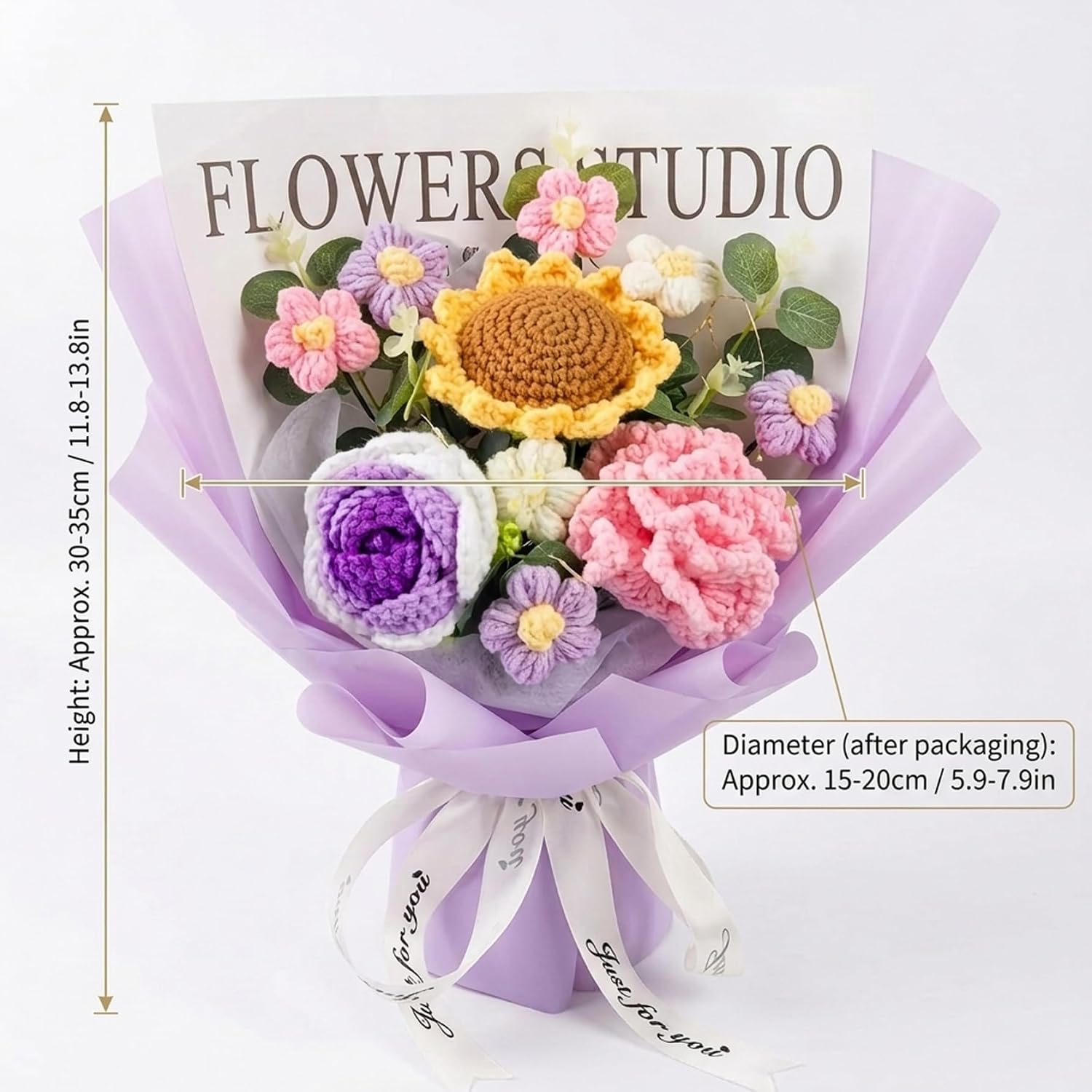Crochet Flowers Crochet Flower Bouquet Knitted Roses & Tulips, Long-Lasting Bouquet of Flowers for Birthday, Mother, Teacher, Home Decor, Purple