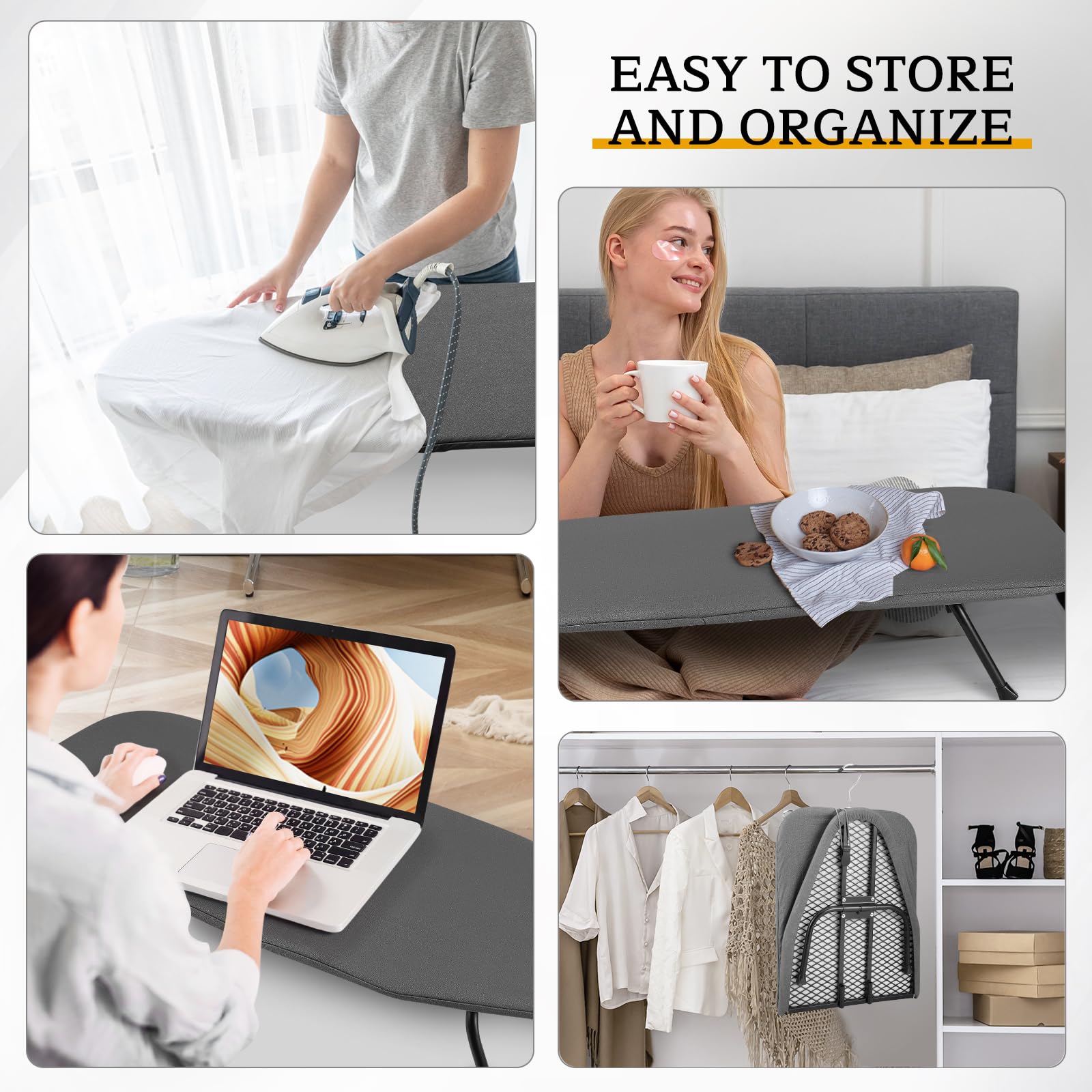 Towwoo Tabla de Planchar Plegable, Soporte para Plancha de Vapor, Ligera y Estable, con Gancho, Mesa de Planchar para Uso en Viajes en el Hogar Gris 81 × 31 cm