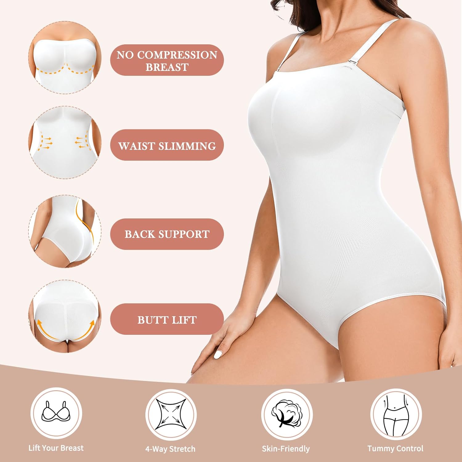 Strapless Shapewear Bodysuit for Women Tummy Control, Seamless Tube Top Bodysuit Body Shaper Off Shoulder Leotard - Image 4