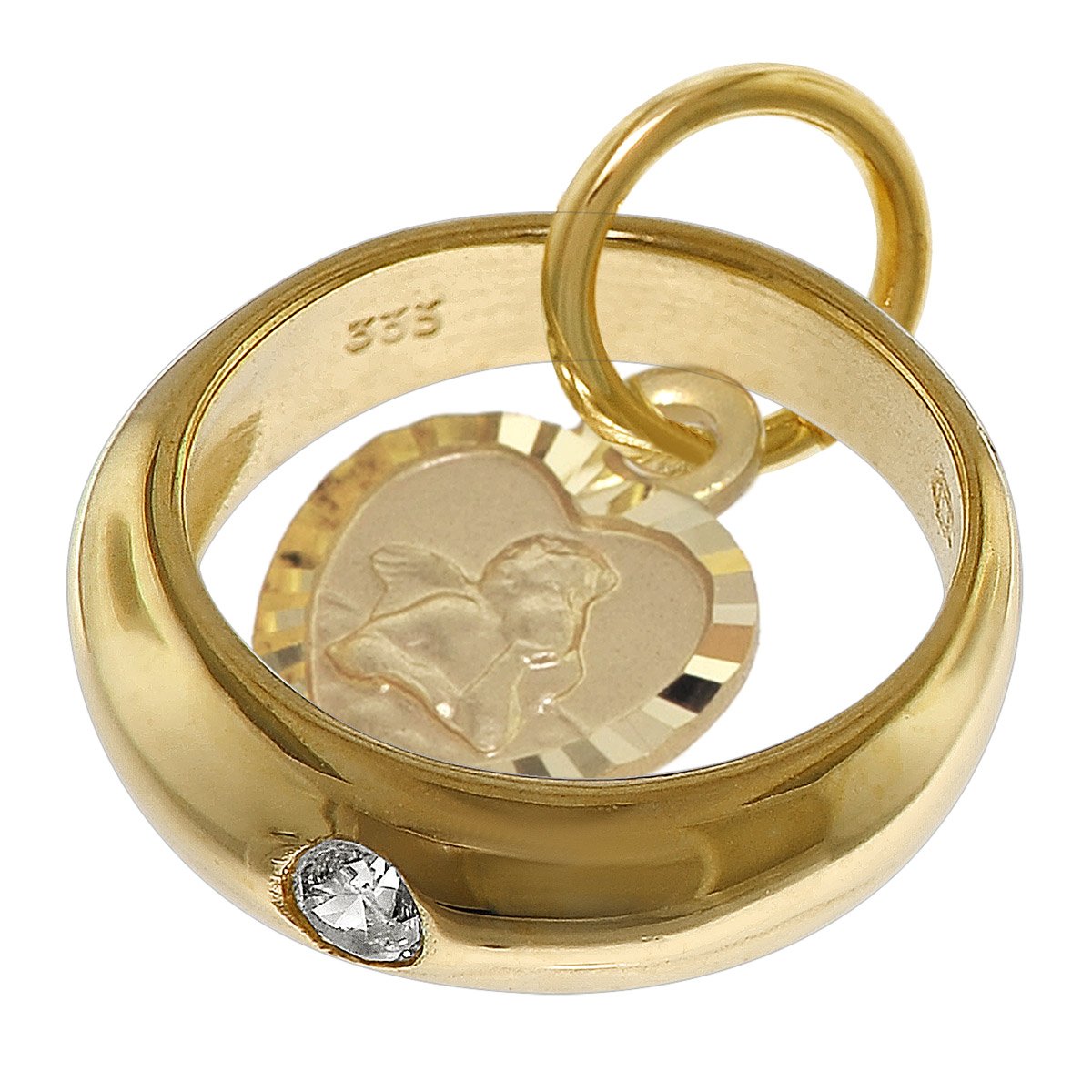 trendor Taufring mit Engelherz Gold 333 an goldplattierter Silberkette | zauberhafter Taufschmuck für Mädchen, Jungen oder Mütter, Geschenkidee zur Taufe