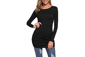 Women's 2024 Casual Long Sleeves Slim Fit Crew Neck Ruched Tunic Top T-Shirt Dress