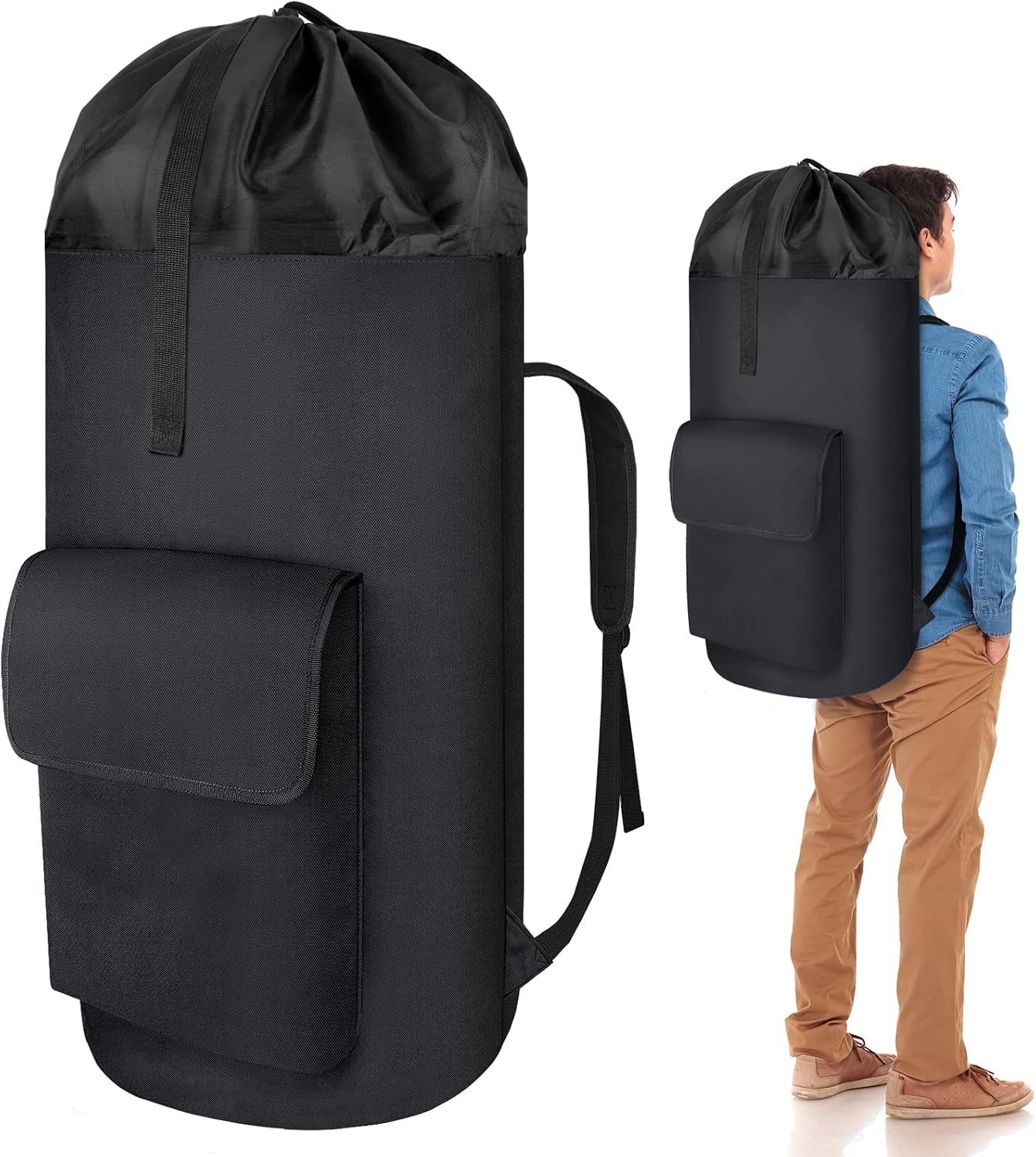 Imbuty Laundry Bag,115L Laundry Backpack with Straps Extra Large Heavy Duty Dirty Clothes Hamper with Drawstring Closure Machine Washable Durable for College, Travel, Laundromat, Dorm, Apartment (Black)