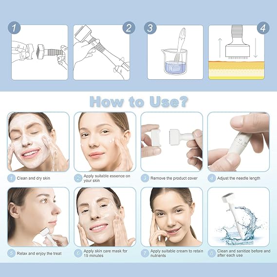 Derma Stamp - Adjustable 140 Microneedle Roller Set, Beard Microneedle Skin Roller, Adjustable Genuine Leather Stamp, 0.25-3 mm Microneedle Tool, Facial Skincare (140 needles)