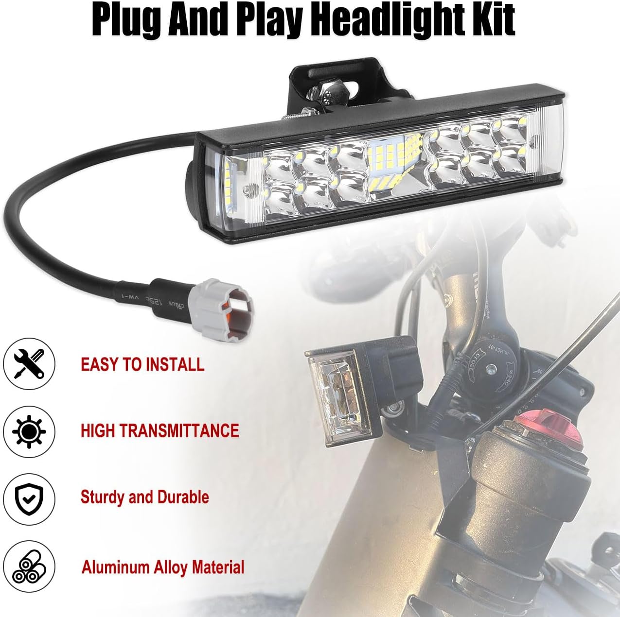 Headlight Light Bar LED for Sur-Ron Surron Light Bee S X Segway X160 X260 for 7/8" Handlebars Motorcycle Electric Dirt Bike Plug and Play Farther and Wider View