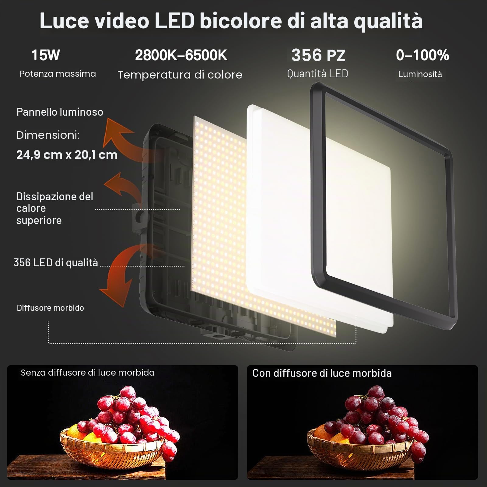 NiceVeedi Kit di 1 Luci Video a LED — immagine 2 di 10
