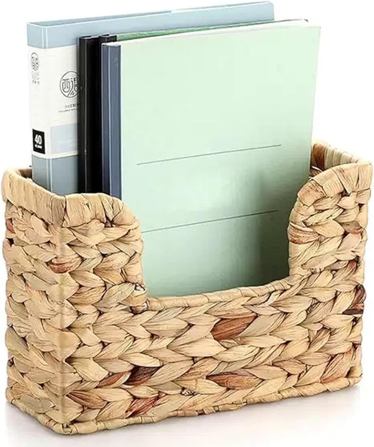Magazine Holder, Handwoven Water Hyacinth Mail Holder Boho Storage Basket for Entryway, Living Room, Office, Mail for Wall