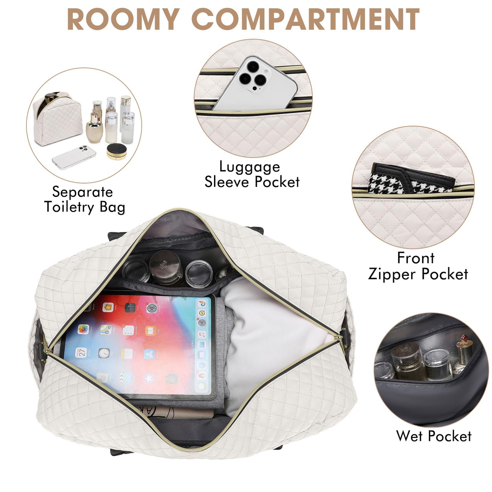 Travel Duffle Bag Weekender for Women - Carry-On Overnight Personal Item Bags with Shoe Compartment & Wet Pocket Large Weekend Tote with Toiletry Bag Hospital Bags for Labor and Delivery view 4