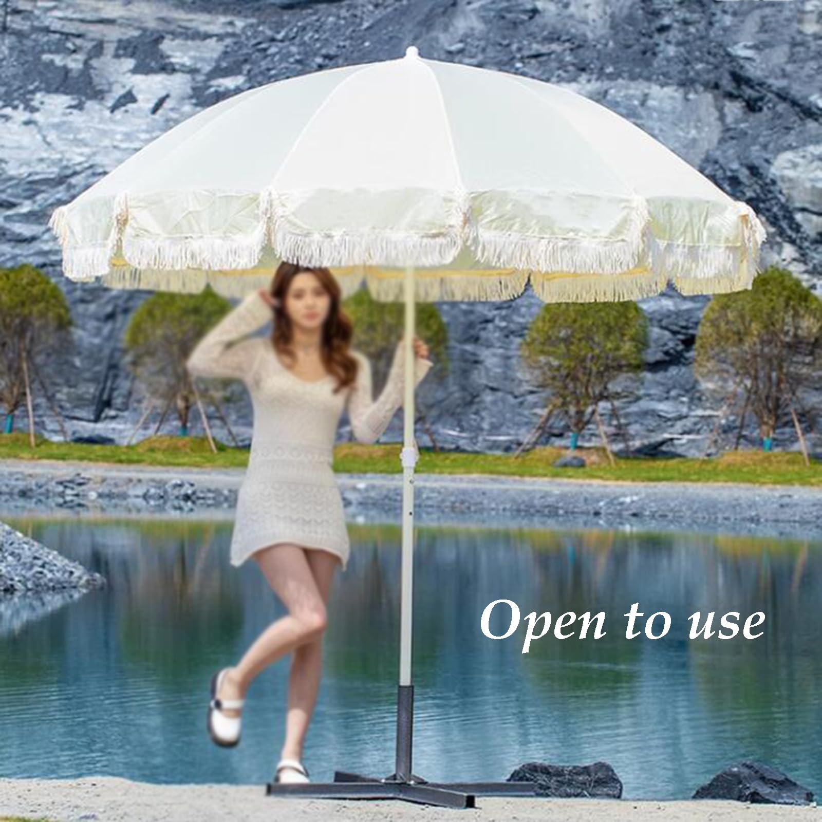 QYYZTQY Parasol ogrodowy Parasol ogrodowy z frędzlami Parasol ogrodowy z żelaznym słupkiem Parasol ogrodowy na zewnątrz Wycieczka do obozu Parasol Parasol z tkaniny poliestrowej 8 óp 12 żeber