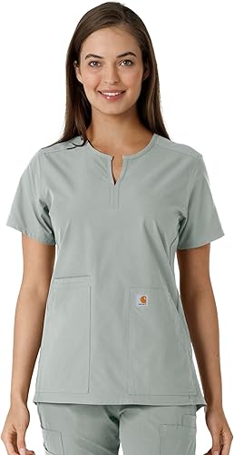 Carhartt Force Essentials Women's Notch Neck Tunic Knit Panel Scrub Top, Grey, S