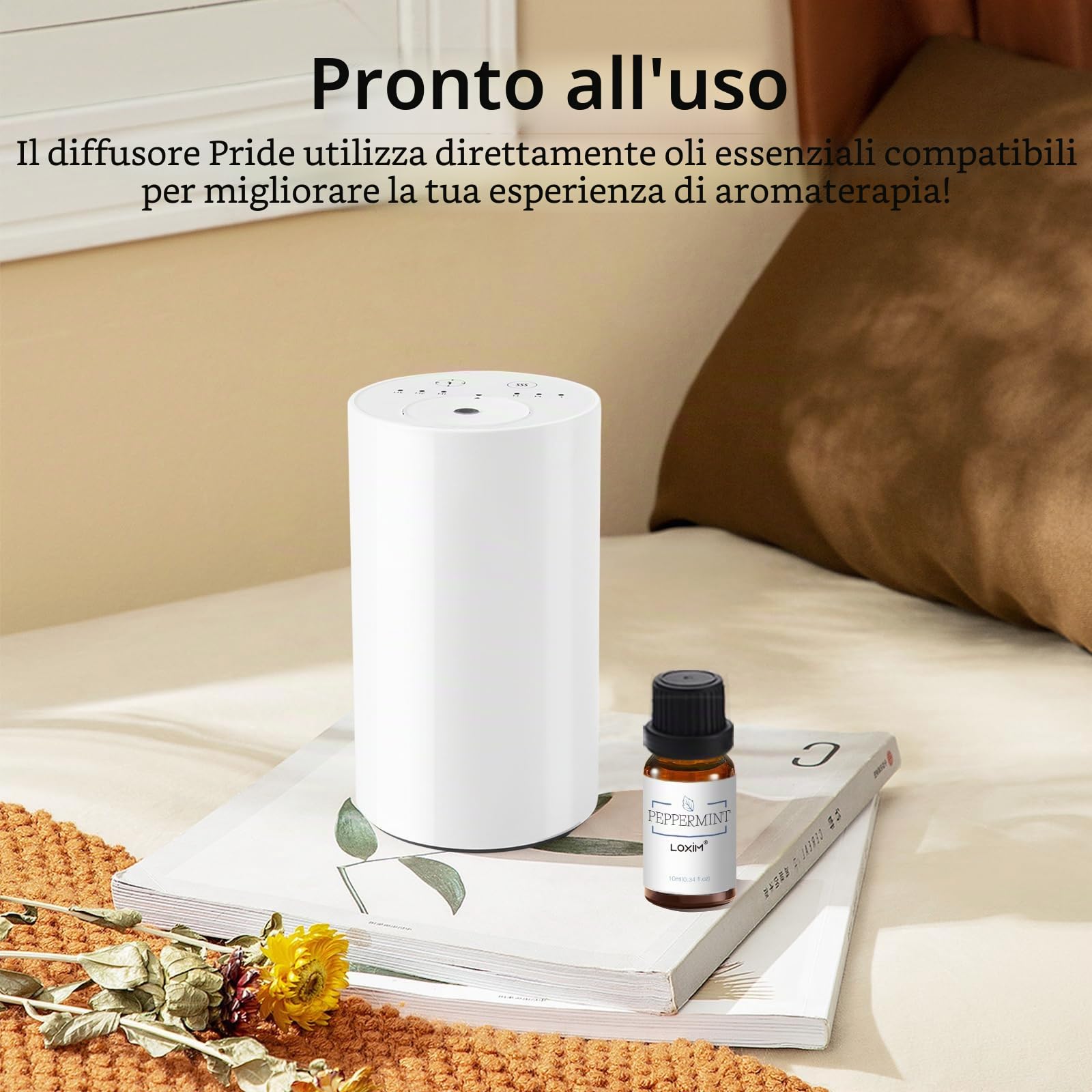 LOXIM Diffusore di aromi senza acqua, senza fili, con oli essenziali di menta piperita, fragranza per interni con batteria, 3 nebbie fredde, 3 timer 1/2/3 H, diffusore per aromaterapia, per auto