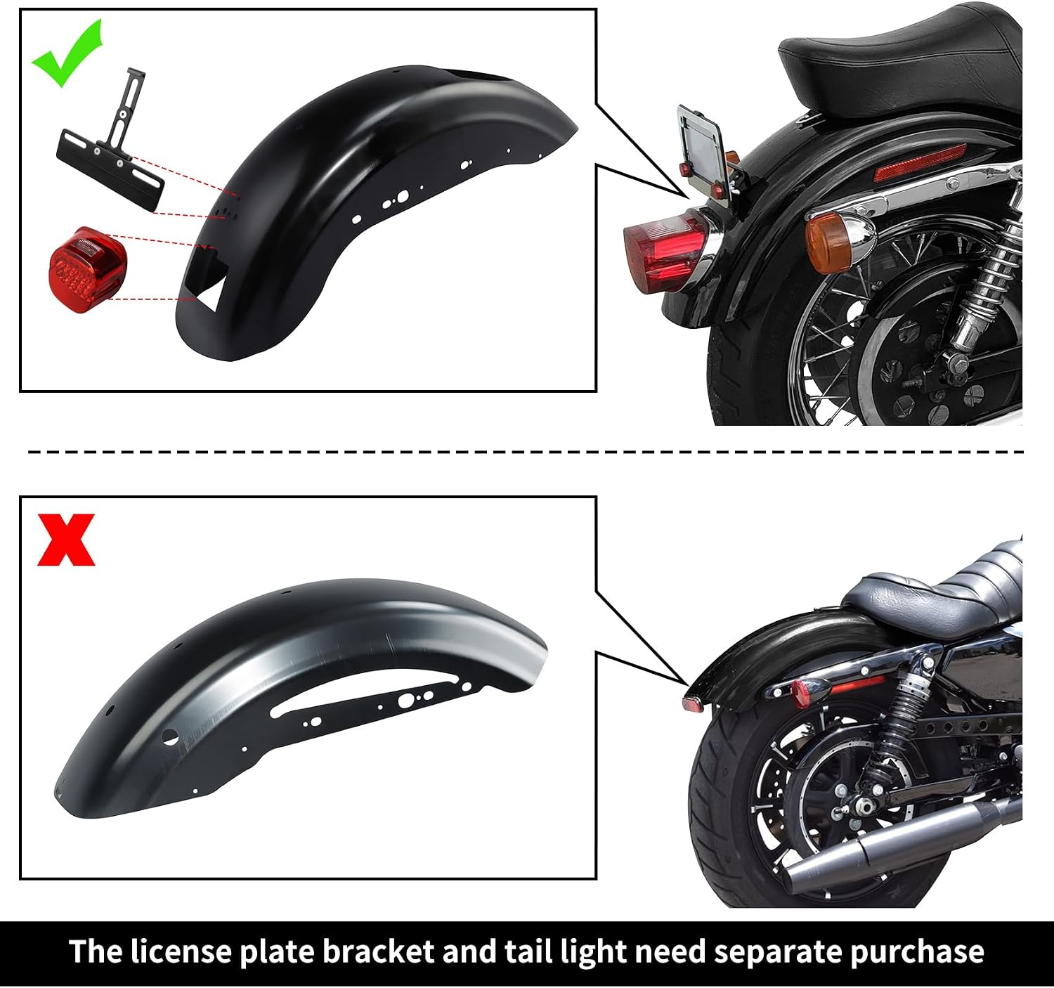 TCMT Rear Fender Fit For Harley Sportster XL1200C XL1200R XL1200L XL883L XL883C XL883R 2007-2009 XL883N Iron 883 2009