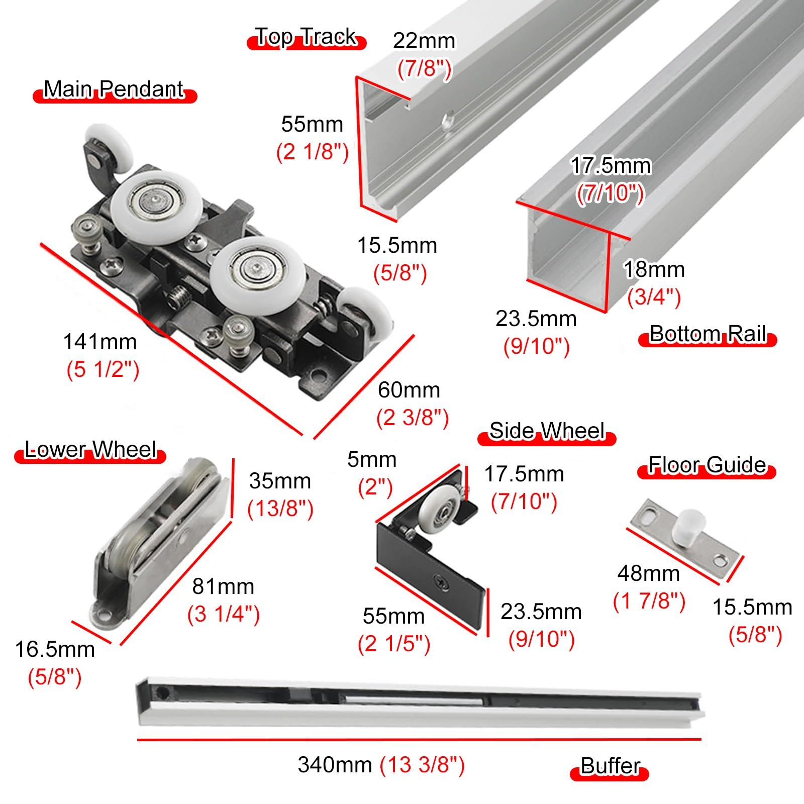 Kit Herraje Puerta Corredera Kits De Herrajes Para Puertas Corredizas Invisibles, Rieles Individuales, Sistema De Rieles Para Puertas Corredizas De Alta Resistencia, Exterior Interior(32in/81.3cm)