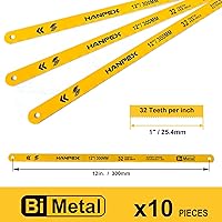 Vista 6 de Hanpex Hacksaw Replacement Blades (10 Pack) High Speed 32 TPI - 12" Length Hack Saw Blade - Bi-Metal HSS Cutting Blades
