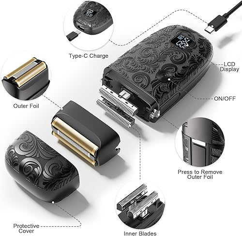 Miniatura 2 de Bestauty Afeitadora eléctrica de aluminio para hombres, maquinilla de afeitar de viaje con triple cabezal mejorado afeitado ultra cerrado,