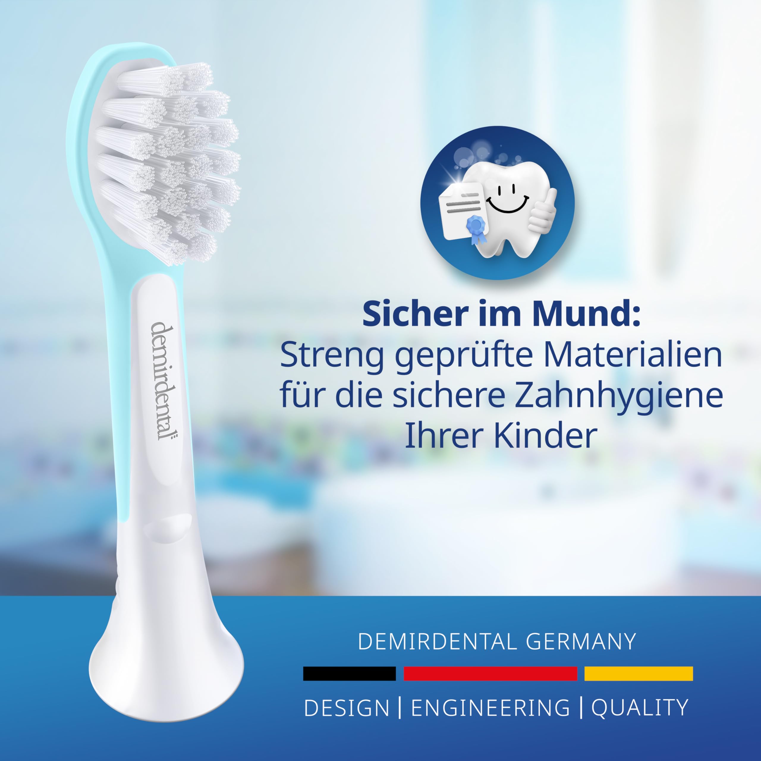 demirdental Kinder Ersatzbürsten passend für Philips Sonicare Kids – Mini Aufsteckbürsten für 3-6 Jahre, extra weiche Bürstenköpfe für Milchzähne, entspricht HX6034, Türkis, 8er Set