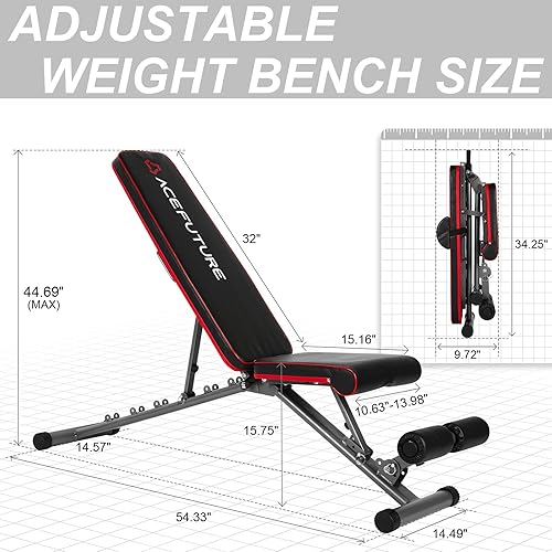 Miniatura 5 de Acefuture Banco de pesas ajustable plegable para entrenamiento de fuerza en el gimnasio en casa banco de ejercicios inclinado con guantes de fitness