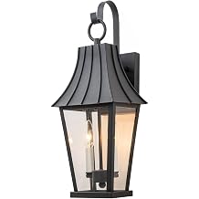 Large Outdoor Wall Sconce, Mate Black Exterior Light Fixtures for House, Waterproof Outside Porch/Patio Lights Wall Mount, with Clear Glass, White Candelabra, Perfect for Garage, Entryway