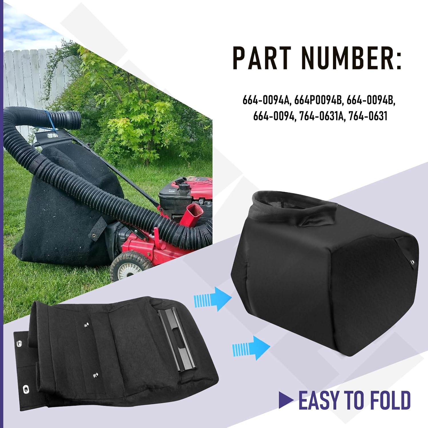 (No Interface) 664-0094A Lawn Vacuum Bag Assembly Compatible with MTD Craftsman Yard-Man Lawn Vacuum, Replace 664P0094B