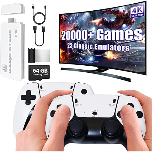 Wireless Retro Gaming Console Classic Retro Game Stick Built-in 23 Emulators 20,000+ Games, 4K HDMI Output and 2.4g Wireless Controller Gamepad, Plug and Retro Play Video Games for TV