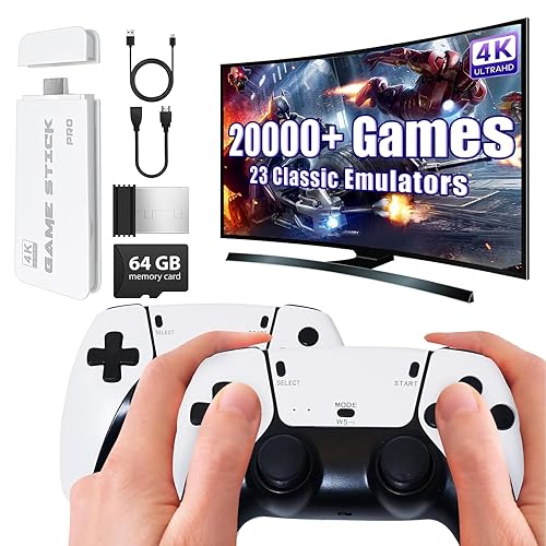 Wireless Retro Gaming Console Classic Retro Game Stick Built-in 23 Emulators 20,000+ Games, 4K HDMI Output and 2.4g Wireless Controller Gamepad,