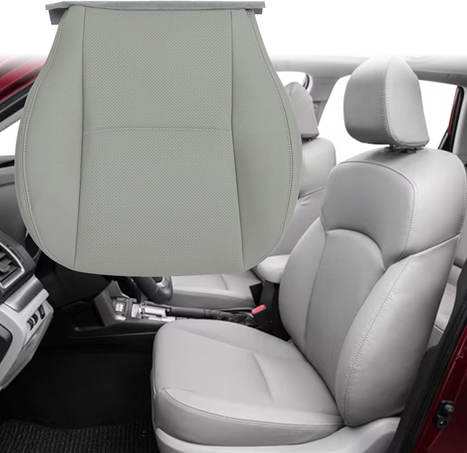 GXARTS Gray Front Driver Side Bottom Perforated Leather Seat Cover Replacement Compatible with Subaru Forester 2014 2015 2016