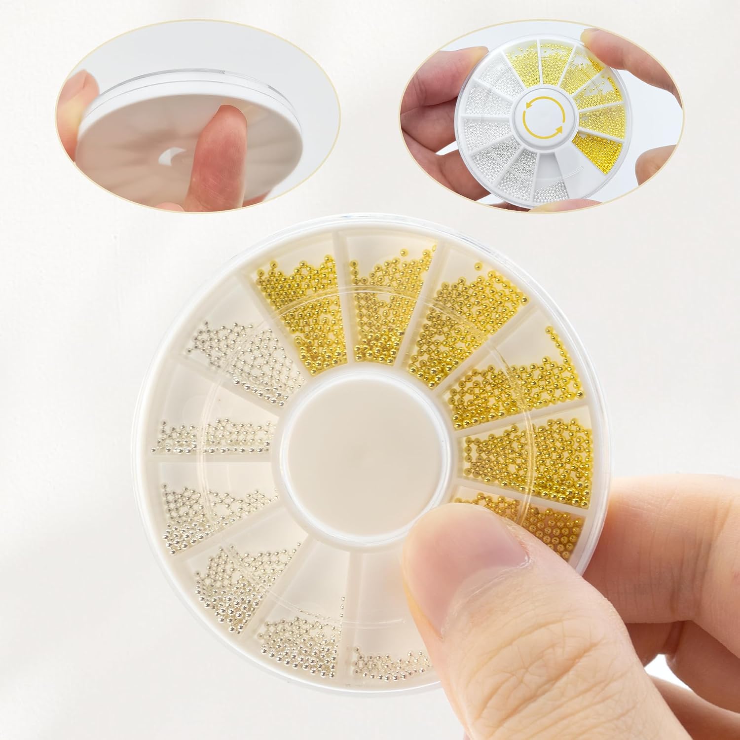3D Caviar Nail Art, 1 MM Gold Silver Little Nail Beads Metal Tiny Round Manicure Gems Decoration for Nail Art Detailed Designs DIY Projects
