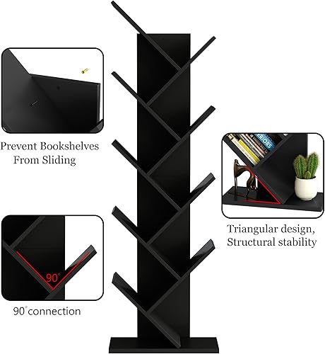 Miniatura 5 de Yusong Estantería de árbol, estantería de pie con tubo de acero para sala de estar, dormitorio, estantes para oficina en casa (negro 2, 9 niveles)