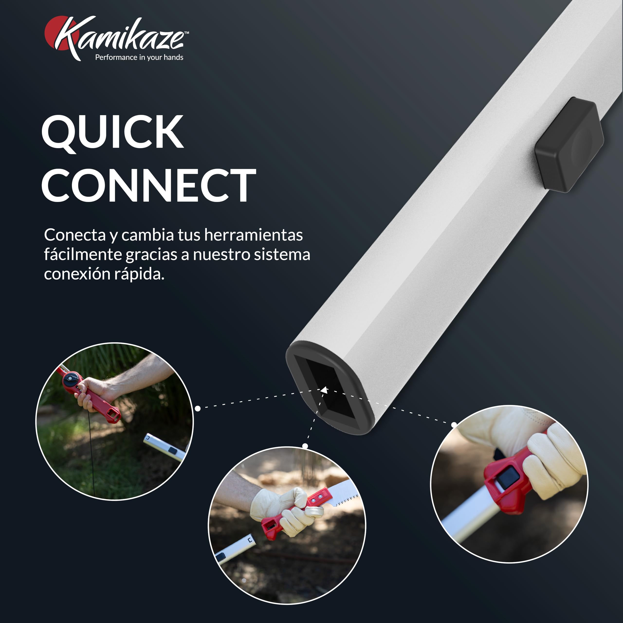 KAMIKAZE Pertiga Multiherramienta Telescópica de 3 Tramos Ajustables de 2 a 6 m Aluminio Anodizado con Funda de Goma Empuñaduras de Polipropileno Compatible con Serruchos MT330BH MT360BH y Tijera MT63