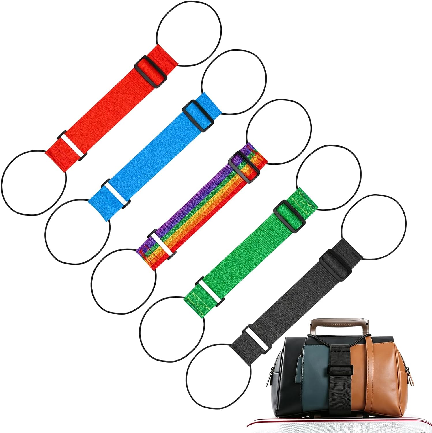 5PCS Adjustable Luggage Connector Straps, Luggage Connector Straps for Suitcases, Color-Coded Straps in Blue, Red, Green, Black and Multicolor