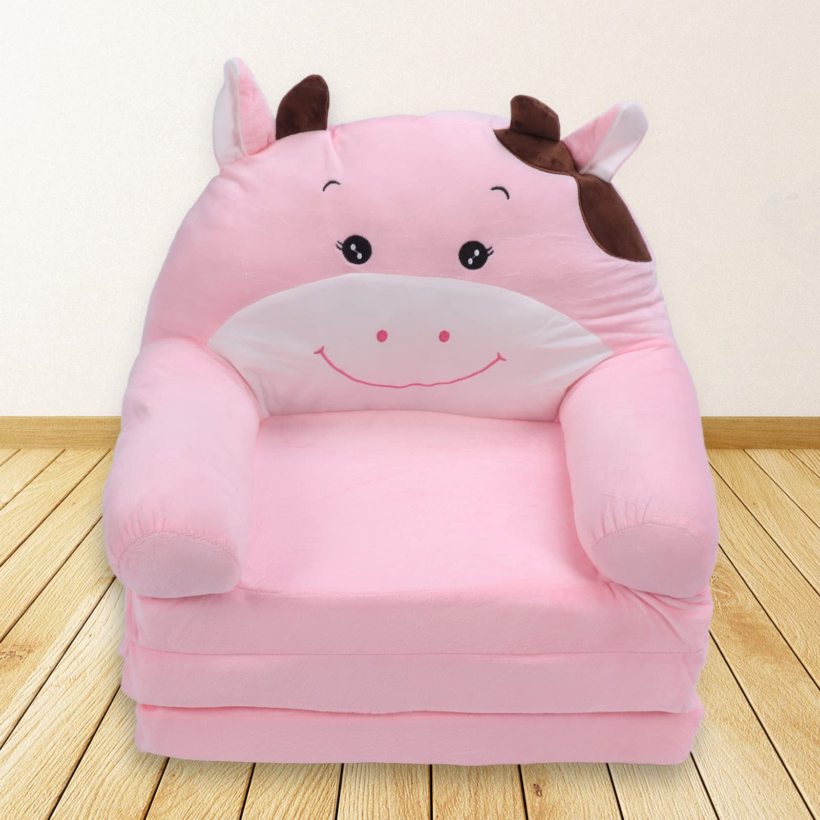 Składana Sofa dla Dzieci Cute Cartoon Miękka Wygodna Rozkładana Sofa dla Chłopców Dziewcząt Sypialnia w Różowym Kształcie Krowy (3 warstwy)