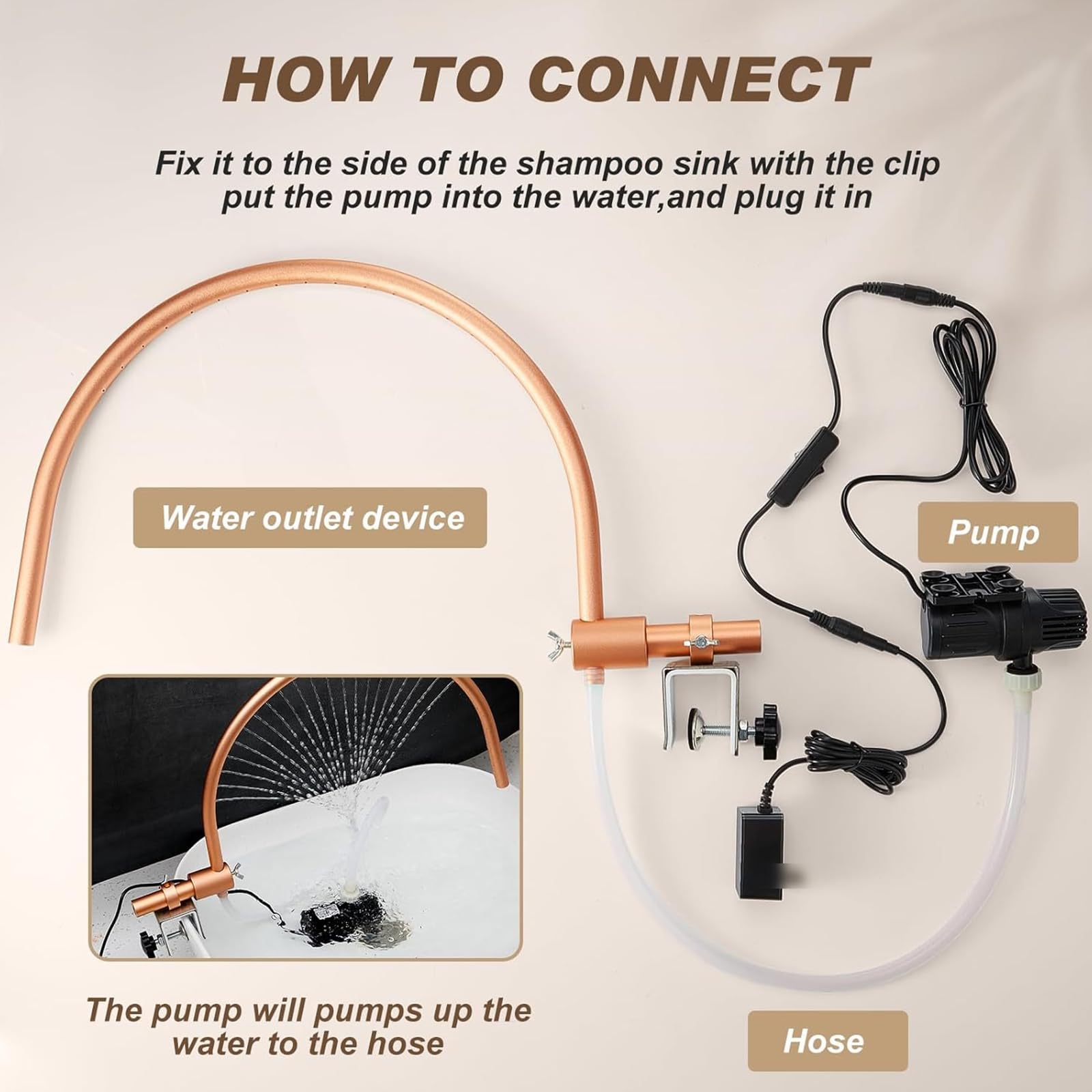 Estante de circulación de agua con cabezal ajustable, incluye bomba y abrazadera de fijación de metal para equipos de masaje y spa