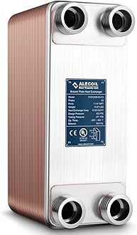 ALECOIL 5"x12" 60 Plates Heat Exchanger with 1-1/4" MPT Port Water to Water 316L Stainless Steel Brazed Plate Heat Exchanger for Water Heating, Floor Heating, Commercial and Industrial Refrigeration