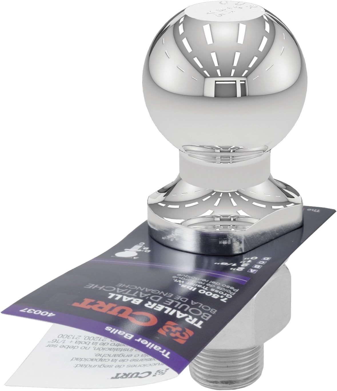 CURT 40037 Chrome Trailer Hitch Ball, 7,500 lbs, 2-Inch Diameter, 1 x 2-1/8-Inch Shank (Pack of 2)