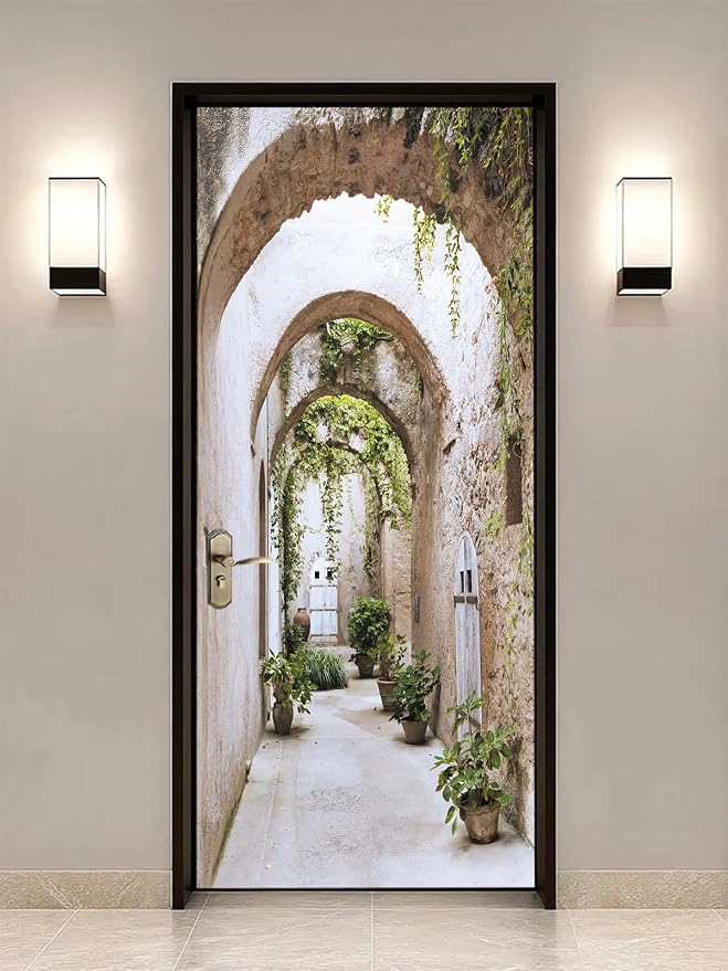 FLFK 3D Arched Pathway to Gardens Door Stickers Peel and Stick 77x200cm ...