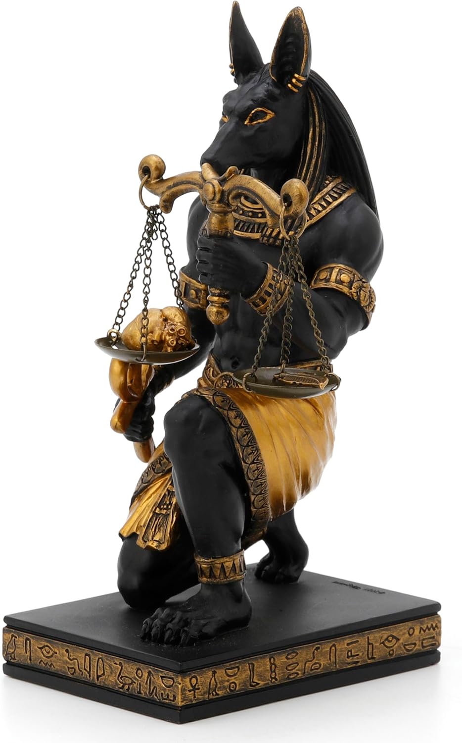 Veronese Design 7 1/4 Inch Kneeling Anubis Egyptian God Holding Sacle of Truth and Justice Resin Statue Black Gold Finish Home Decor Sculpture