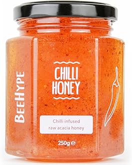 BeeHype Chilli Honey - Pepperoncino Peppers in Natural Acacia Honey with NO Preservatives and NO Refined Sugars - Vegetarian, Nut and Dairy-Free - 250g