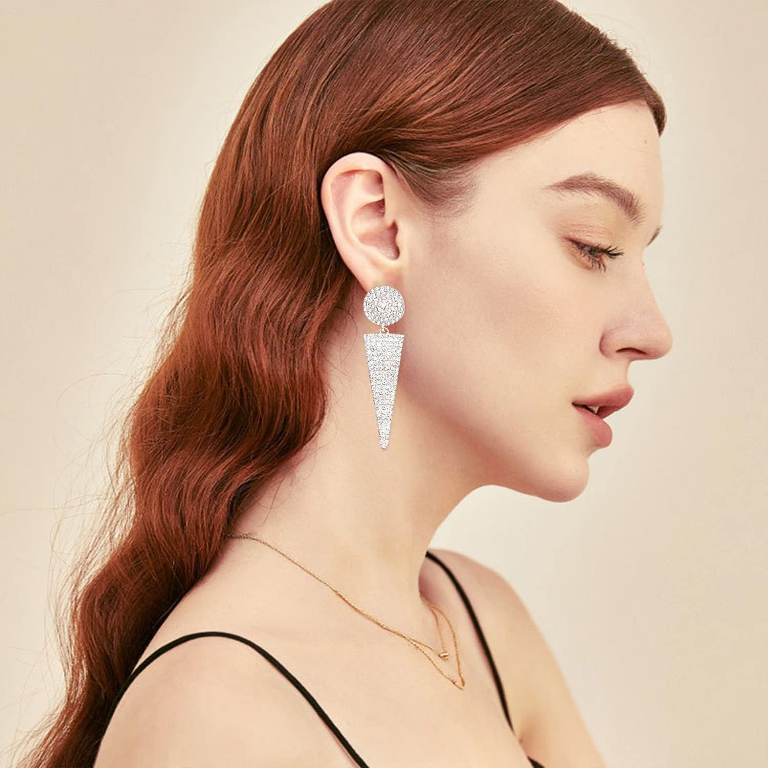 KaFu Simple Big Triangle Crystal Bridal Chandelier Drop Dangle Earrings Elegant Rhinestone Bridal Dangling Studs Earring Wedding Jewelry Gift for Women Girls - Image 5